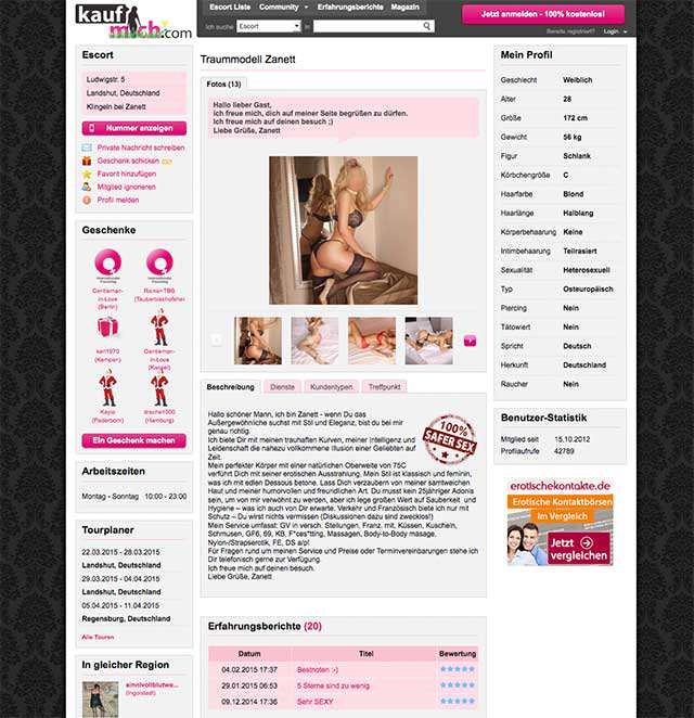 Profil einer Sexarbeiterin auf Kaufmich.com